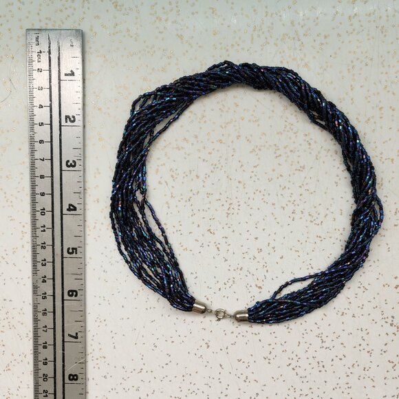 *New Low Price* Multi Strand Beaded Necklace Rainbow Black & Blue - Picture 7 of 9